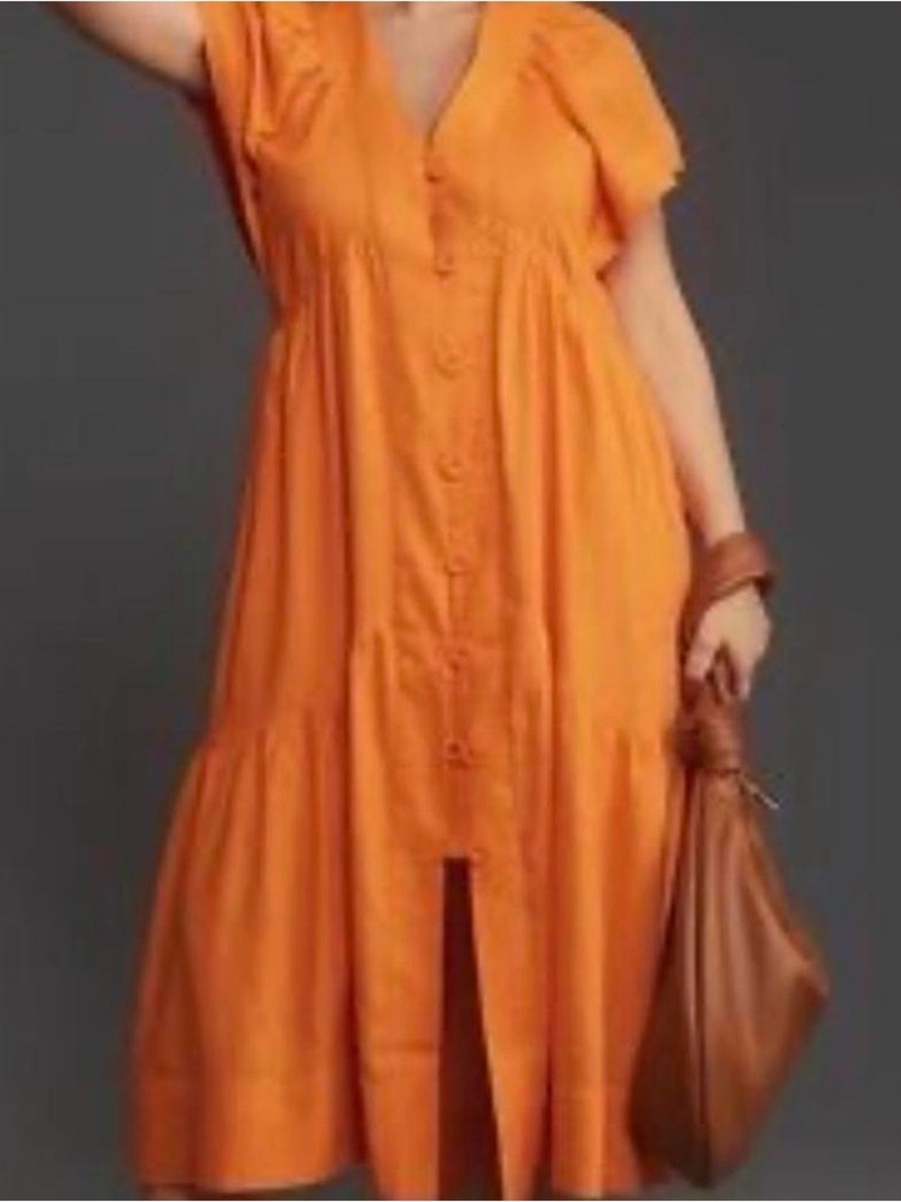 Anthropologie Orange Button-Front Tiered Maxi Dress
